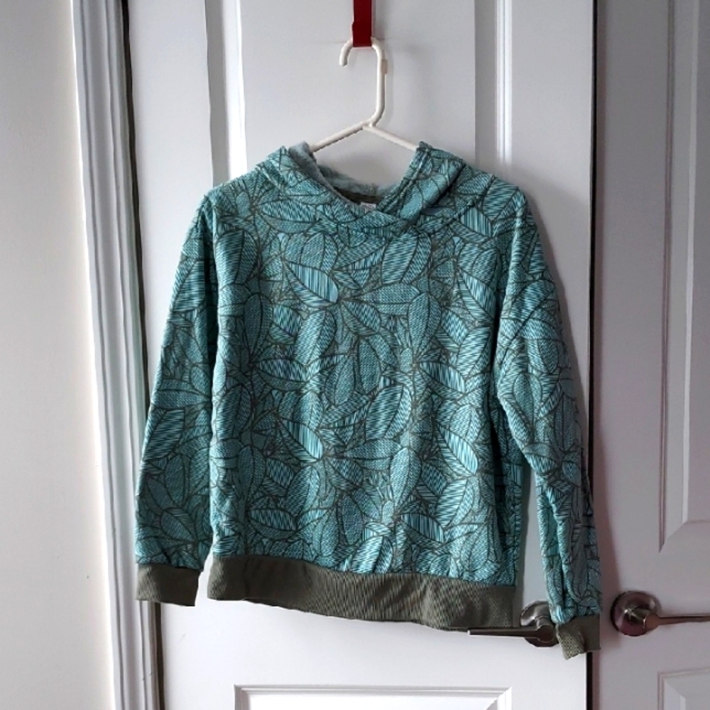 Just Be Pullover Hooded Leaf Patterned Hoodie Large